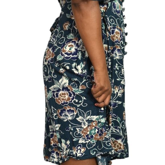 Vintage Floral Romper Green Rayon Playsuit Adjustable Corset Waist Plus Size 14 - Picture 10 of 16